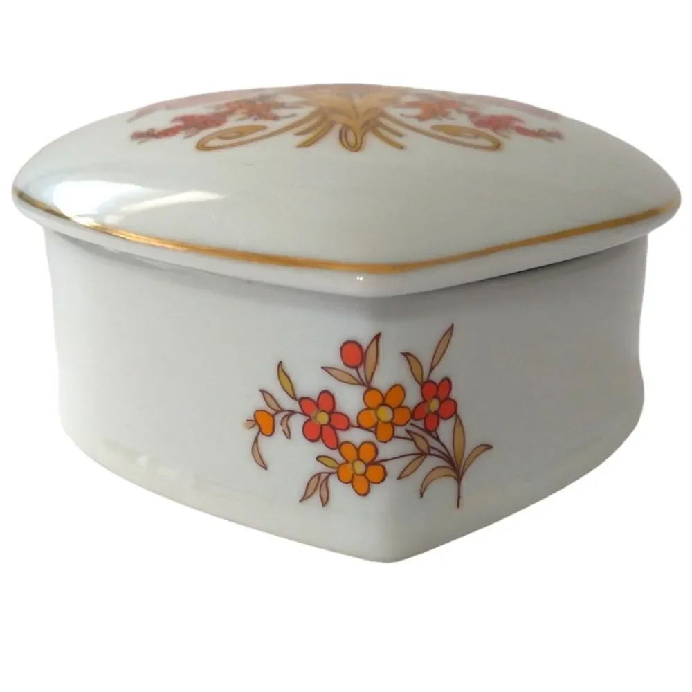 Heart Trinket‎ Jewelry Box Dish Lid Ceramic Flowers Floral Gift Leart Brazil.